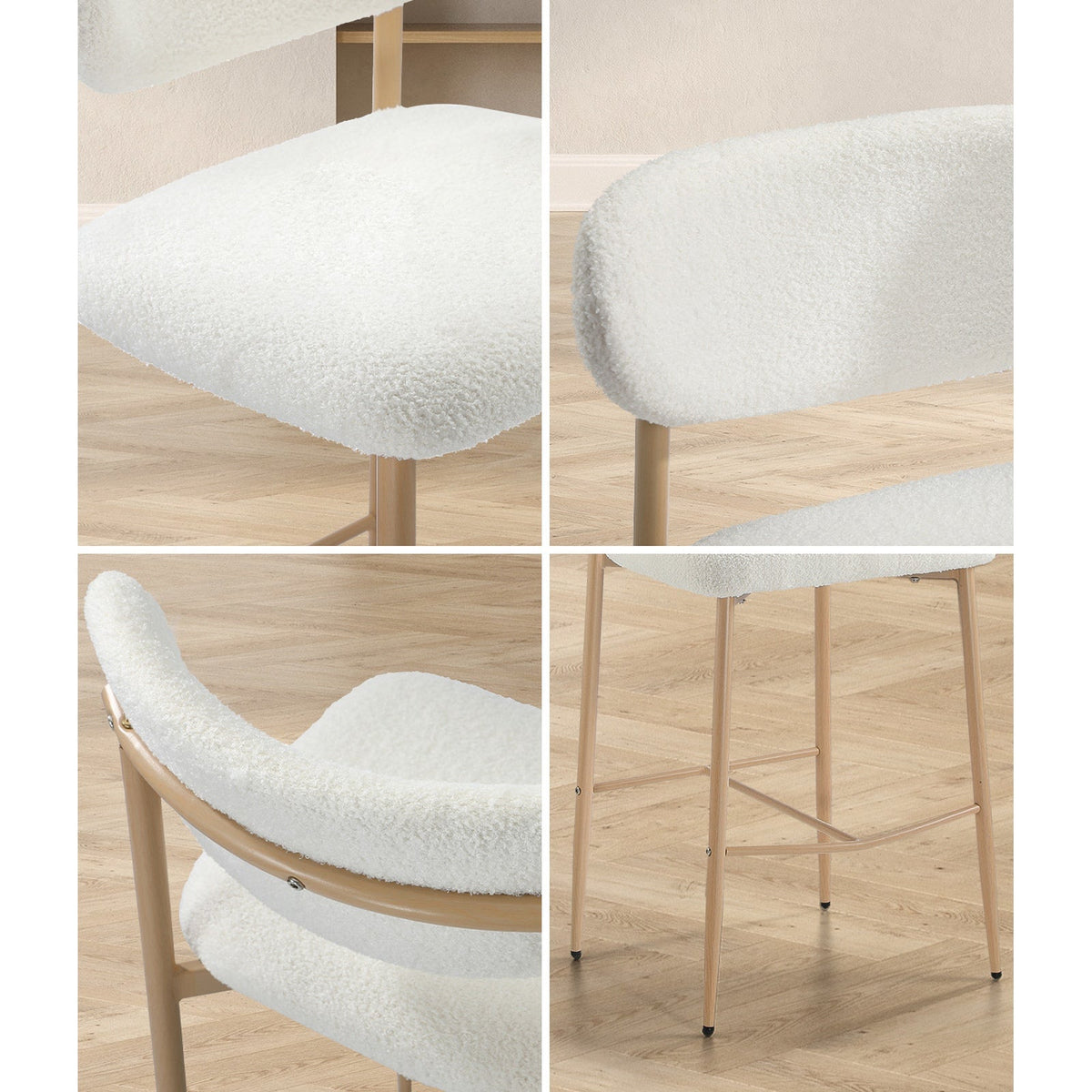 Oikiture 2x Bar Stools Kitchen Stool Counter Chair Boucle Fabric Natural