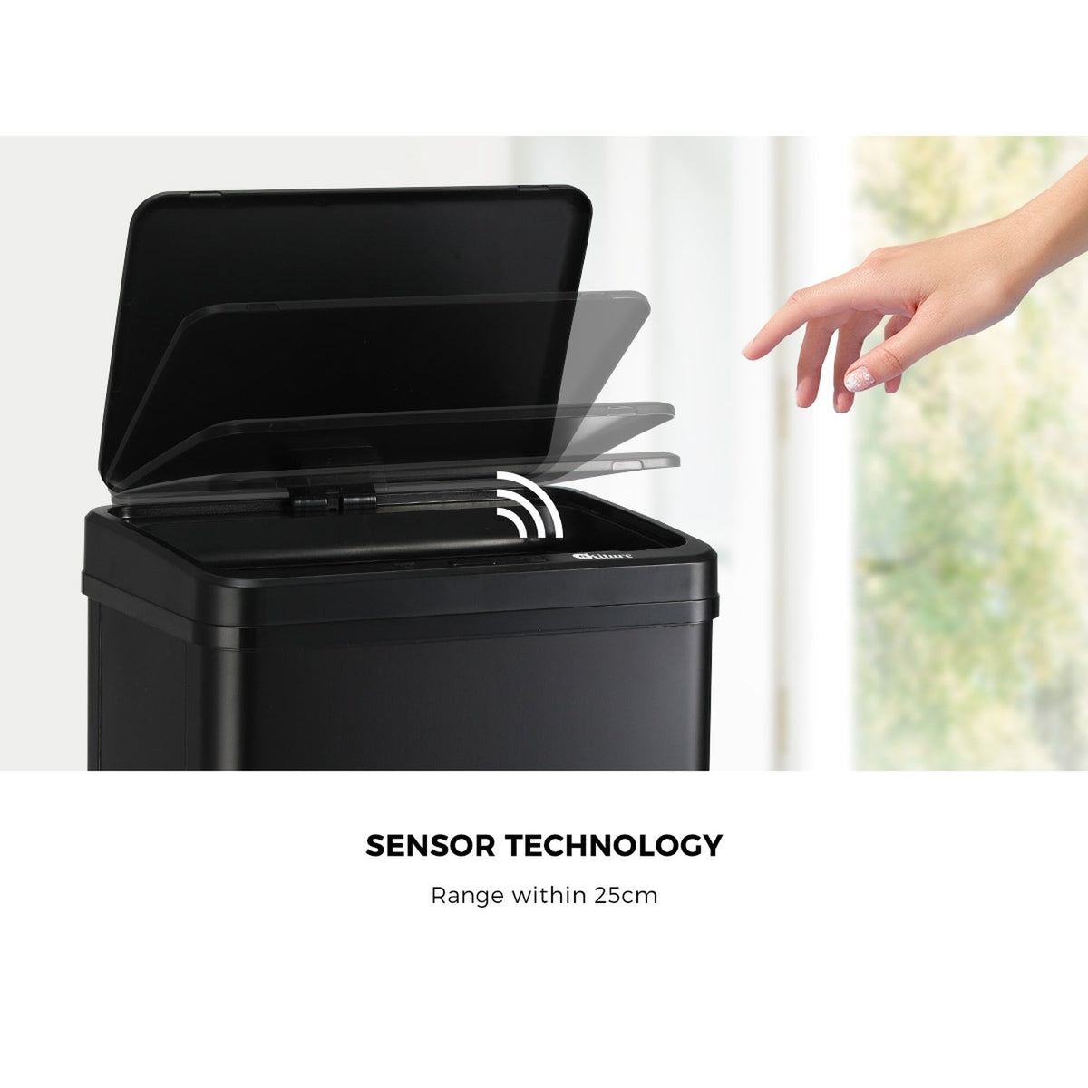 Oikiture 40L Motion Sensor Rubbish Bin Kitchen Waste Can Stainless Steel Black