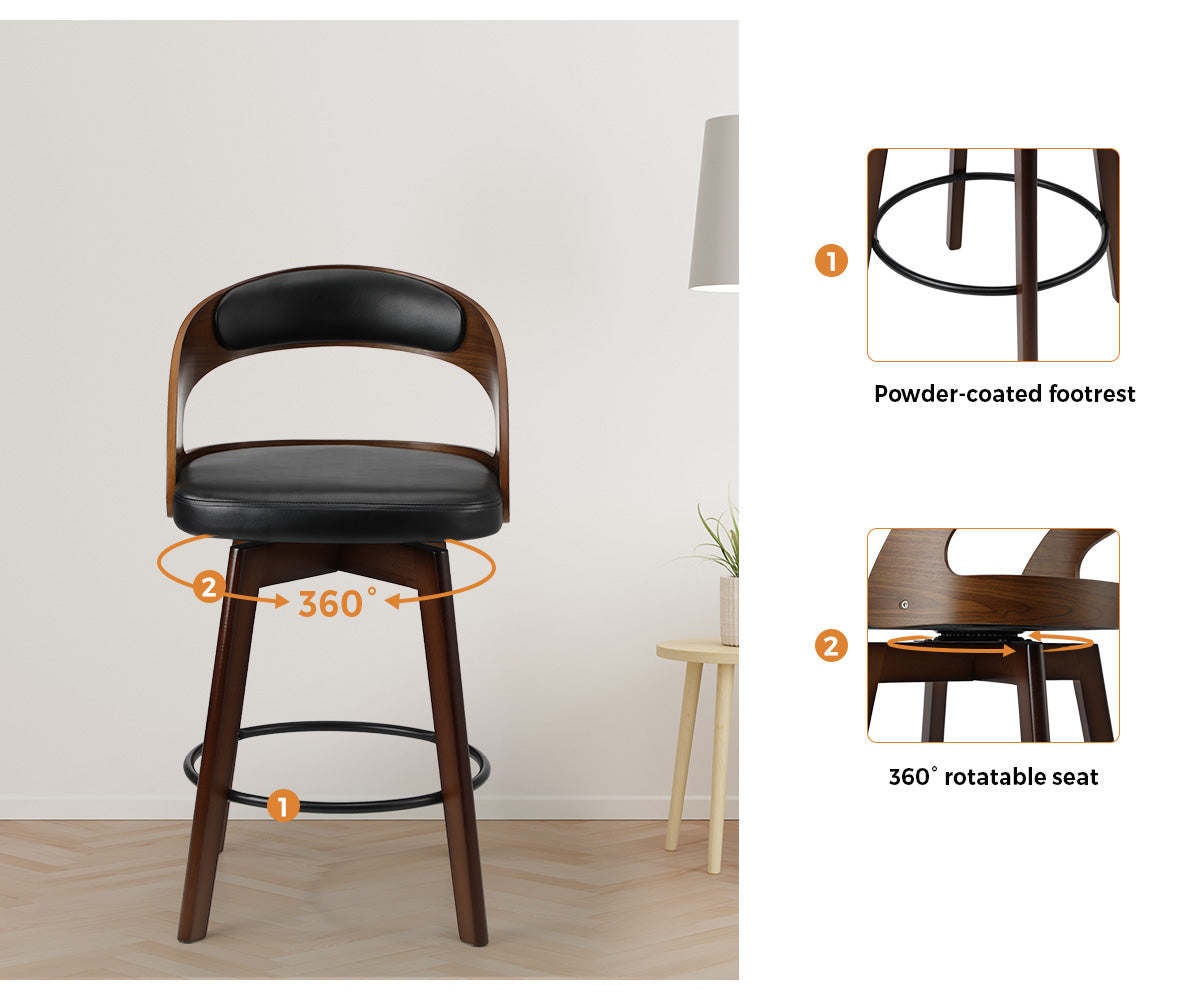 Oikiture 2x Bar Stools Kitchen Counter Stool Swivel Dining Chair PU Leather