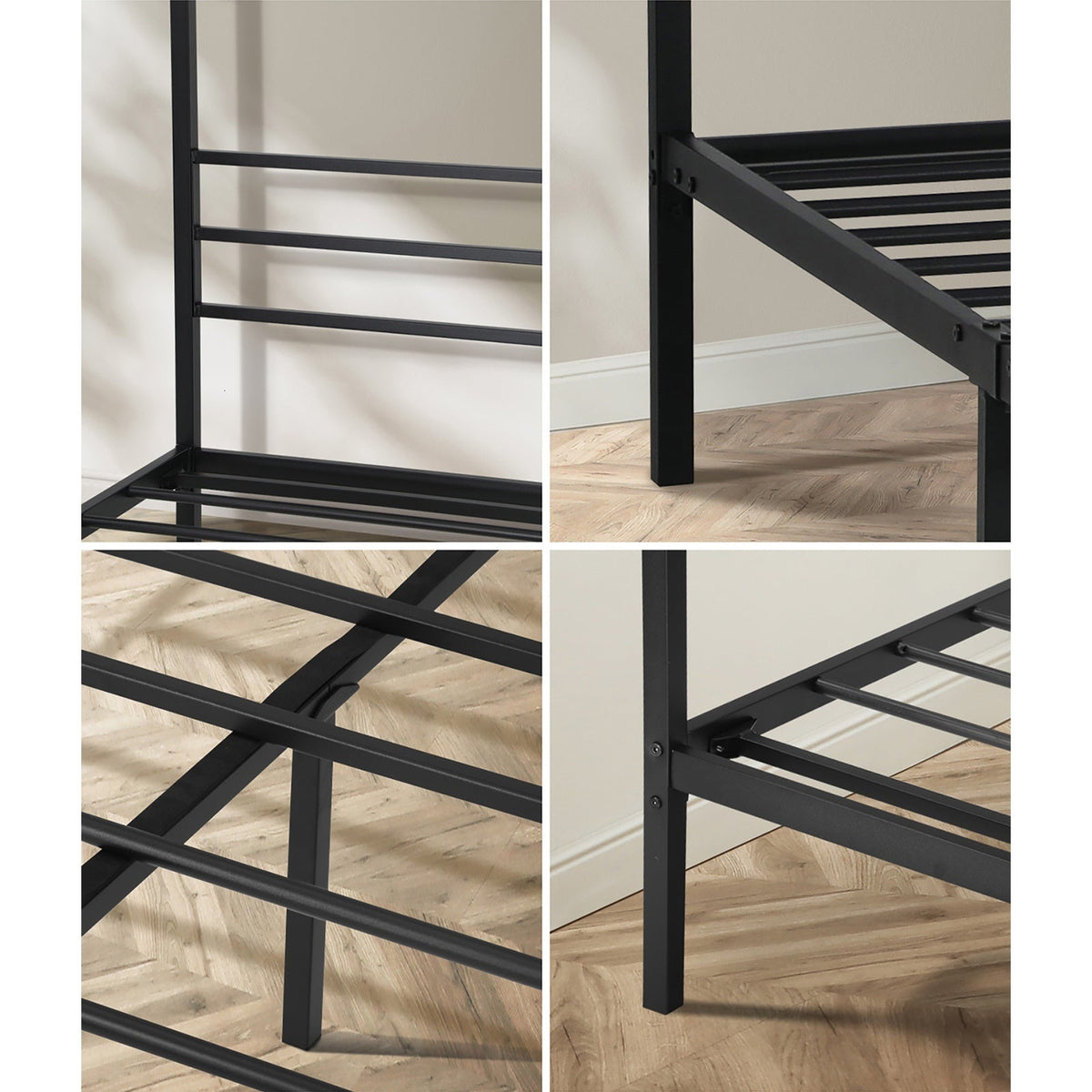 Oikiture Metal Bed Frame Queen Double Single Size Canopy Beds Platform