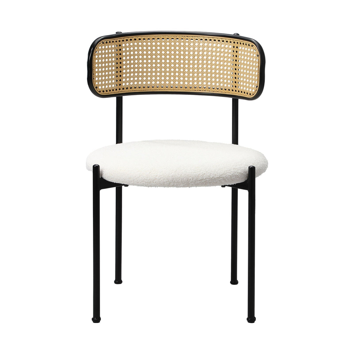 Oikiture Dining Chair Round Boucle Kitchen Lounge Backrest Black and White