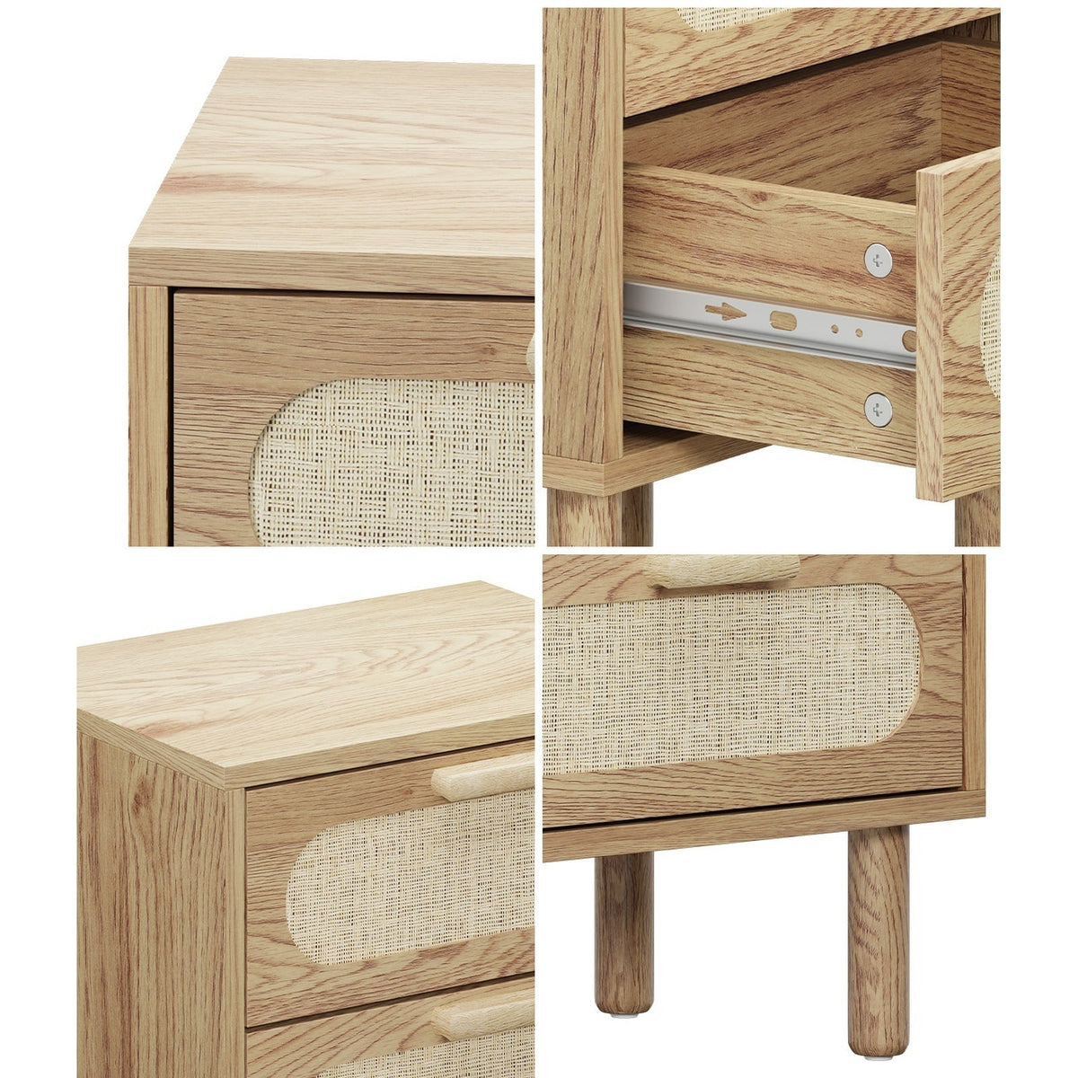Oikiture Bedside Table Drawers Side End Tables Storage Nightstand Natural