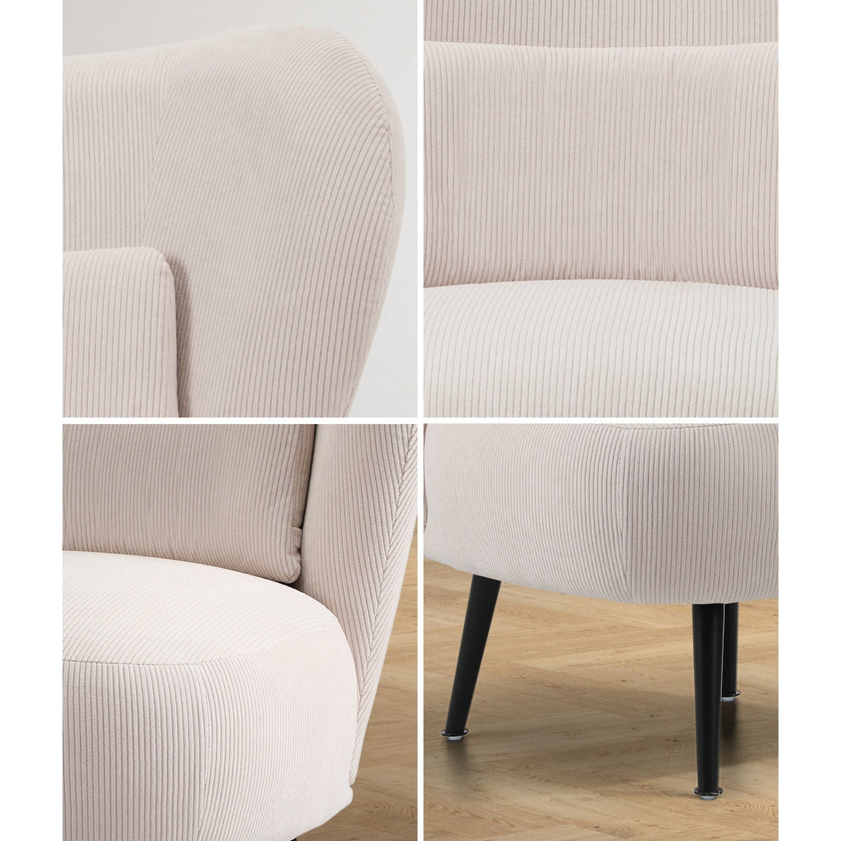 Oikiture Armchair Lounge Chair with Lumbar Pillow Wingback Velvet Beige