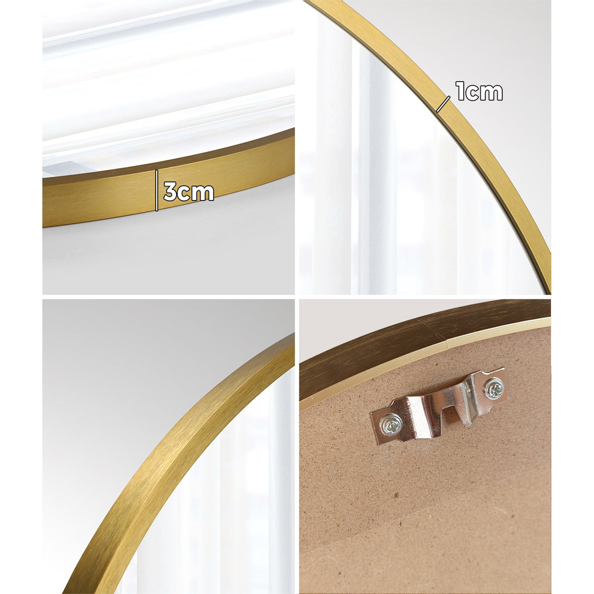 Oikiture Wall Mirrors Round Makeup Mirror Vanity Home Decor 50cm Gold Bedroom