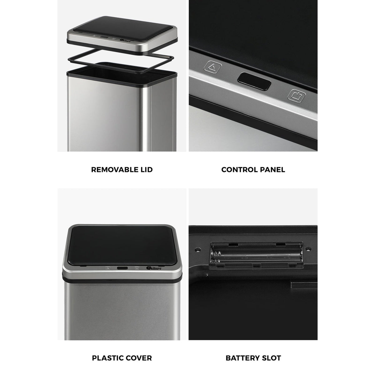 Oikiture Motion Sensor Bin Stainless Steel Automatic Kitchen Trash Can 40/50/60L