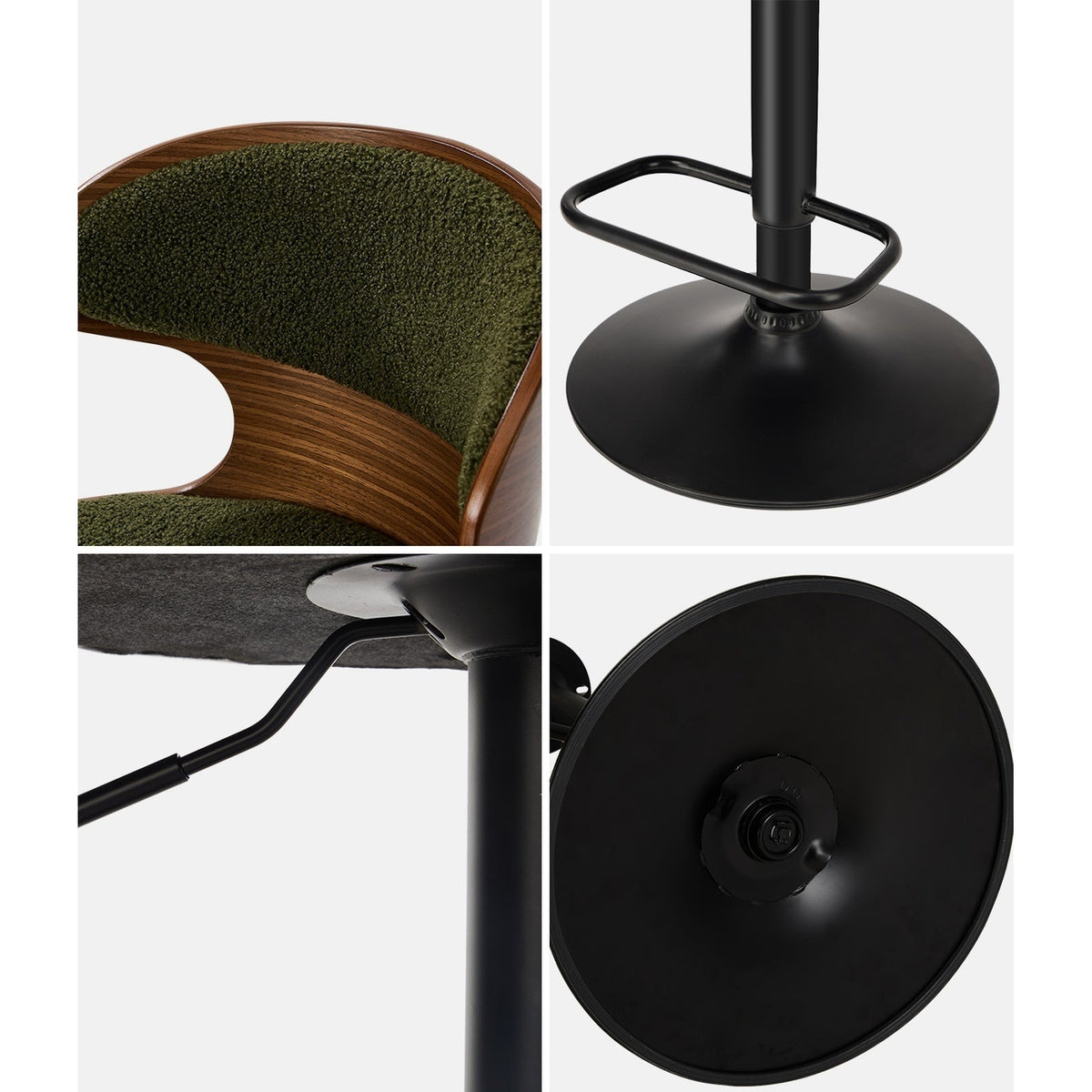 Oikiture 2x Bar Stools Swivel Kitchen Bar Chairs Gas Lift Stool Boucle Green