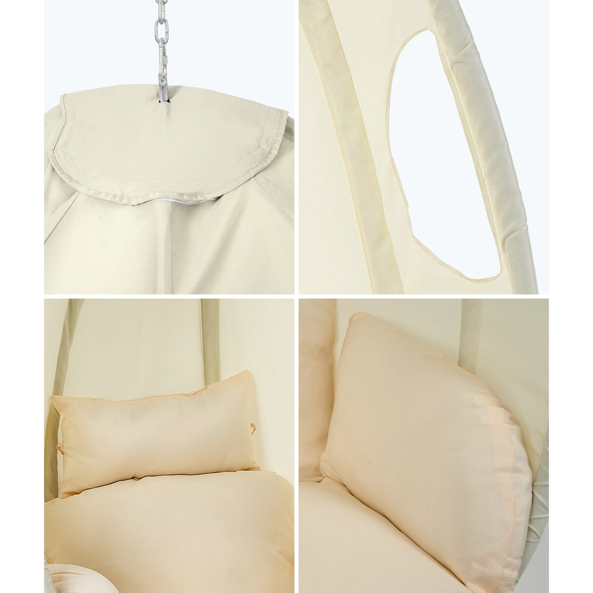 Livsip Outdoor Egg Hanging Chair Swing Seat Furniture with Stand Cushions Beige