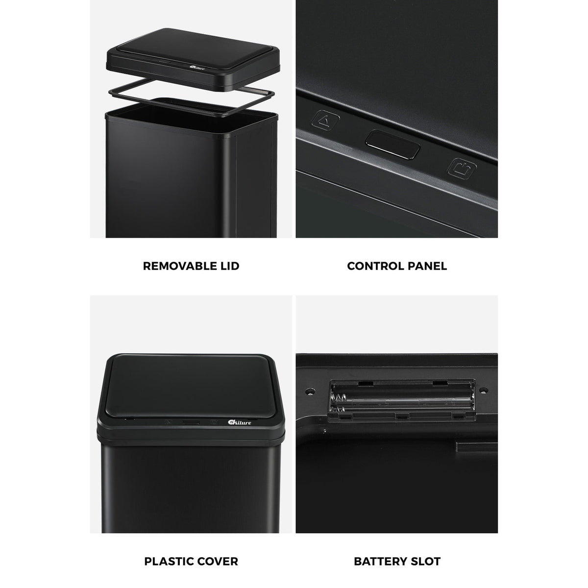 Oikiture 50L Motion Sensor Bin Automatic Rubbish Trash Can Kitchen Black