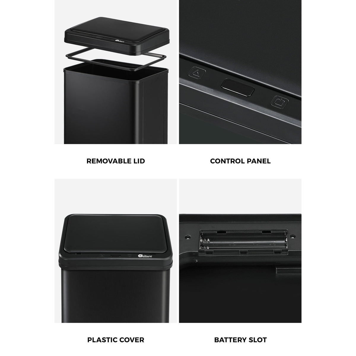 Oikiture 40L Motion Sensor Rubbish Bin Kitchen Waste Can Stainless Steel Black