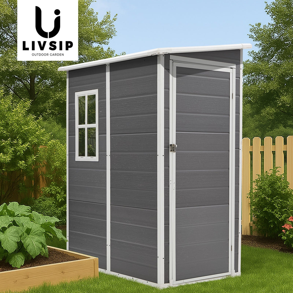Livsip Garden Shed Outdoor Storage 1.52x1M Workshop Tool House Shelter Grey