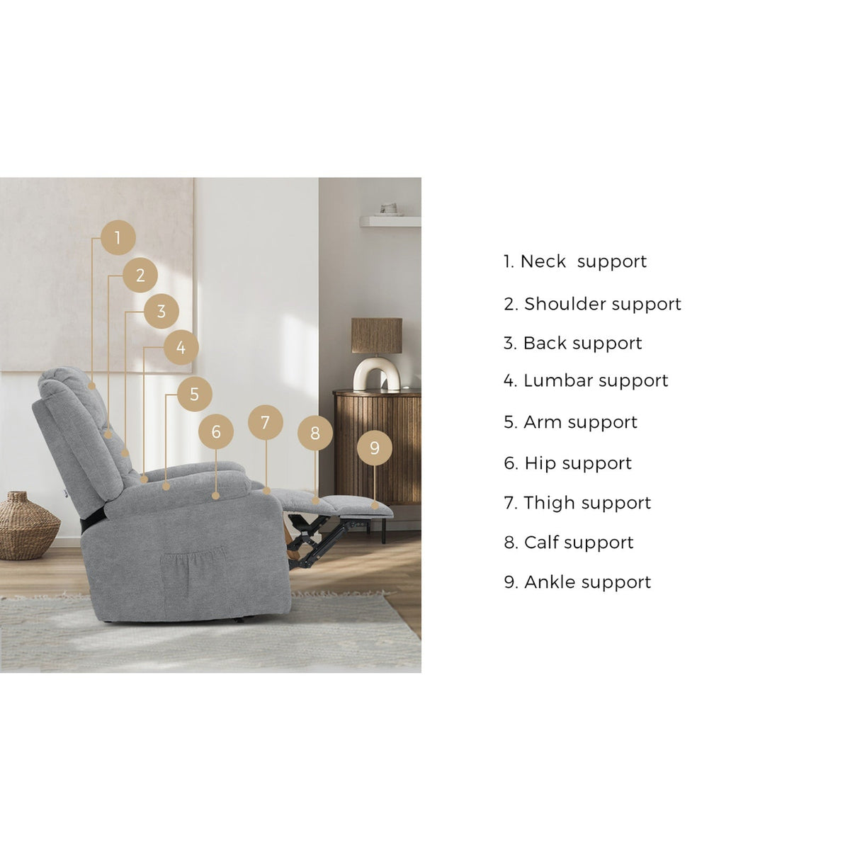 Oikiture Recliner Chair ArmChair Padded Lounge With Side Pocket Polyester/PU