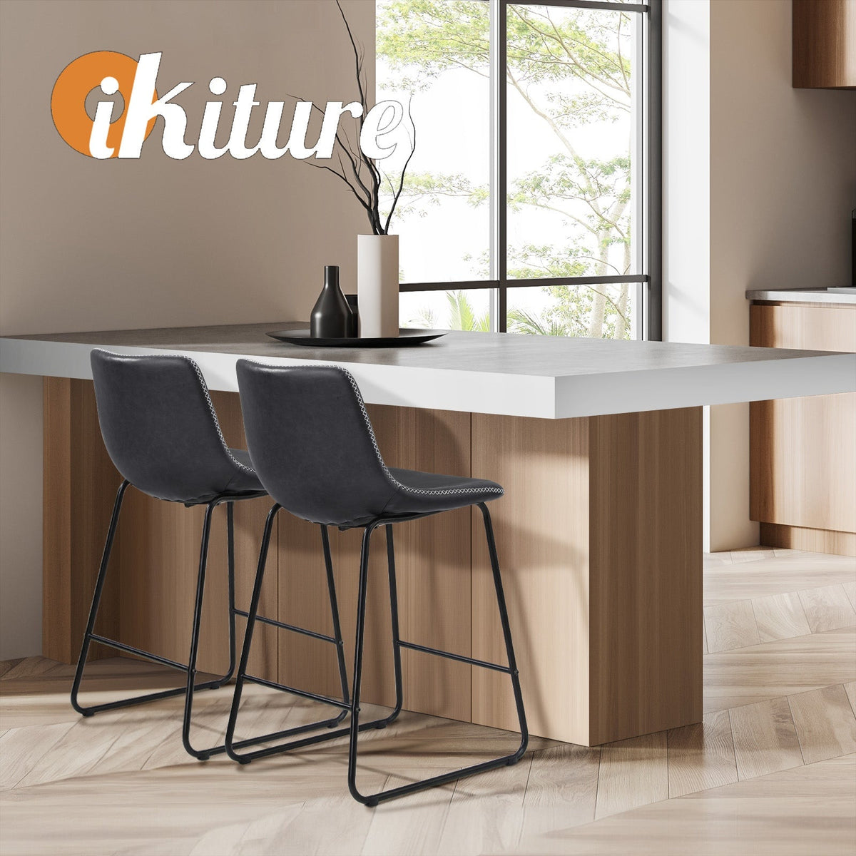 Oikiture 2x Bar Stools Steel Stool Modern Kitchen Dining Furniture Set Grey
