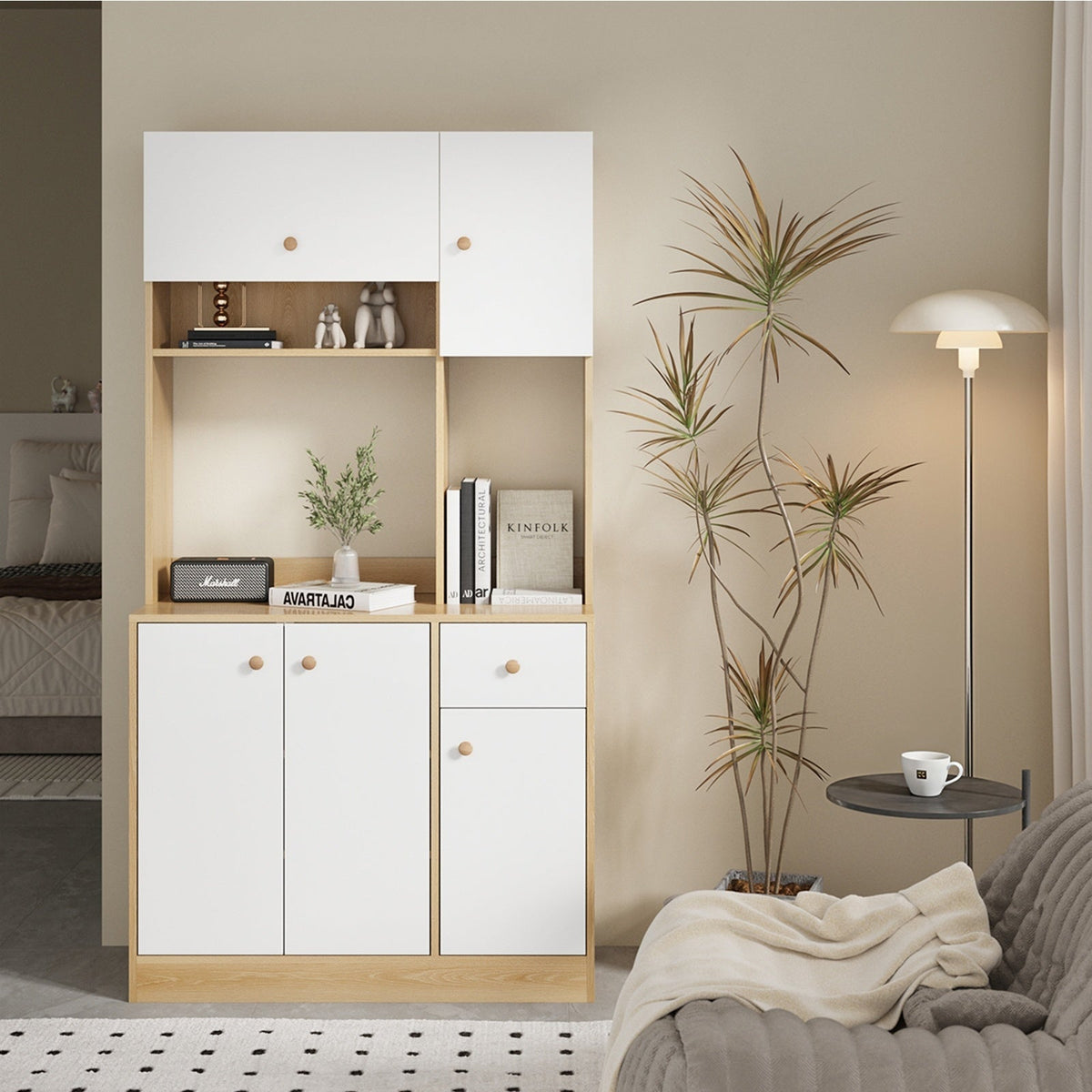 Oikiture Buffet Sideboard Storage Cabinet Kitchen Pantry Cupboard Hallway Table