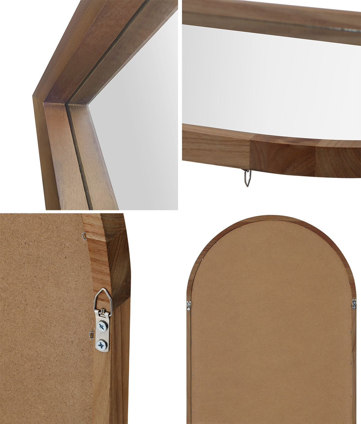 Oikiture Wooden Full Length Mirror 180x70cm Arched Dressing Floor Mirrors Brown