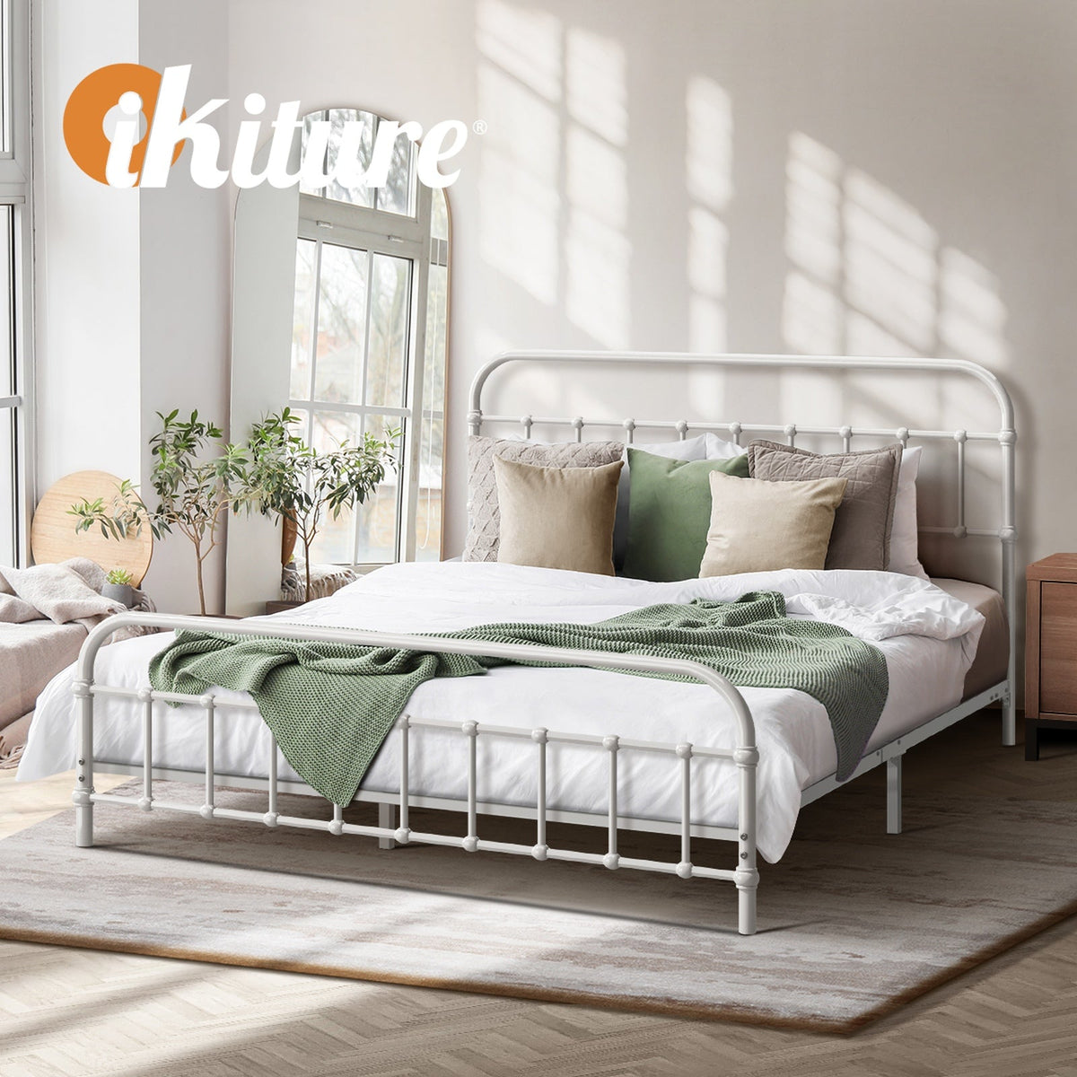 Oikiture Metal Bed Frame Queen Double King Single Size Metal Bed Base Platform