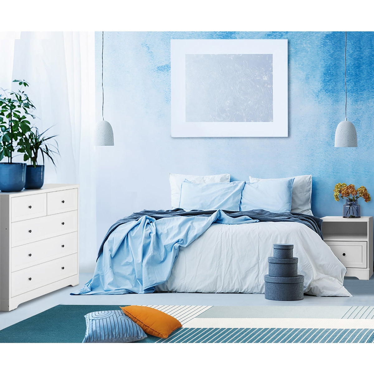 Oikiture Bedside Tables Drawers Bedroom Hamptons Furniture Storage Cabinet