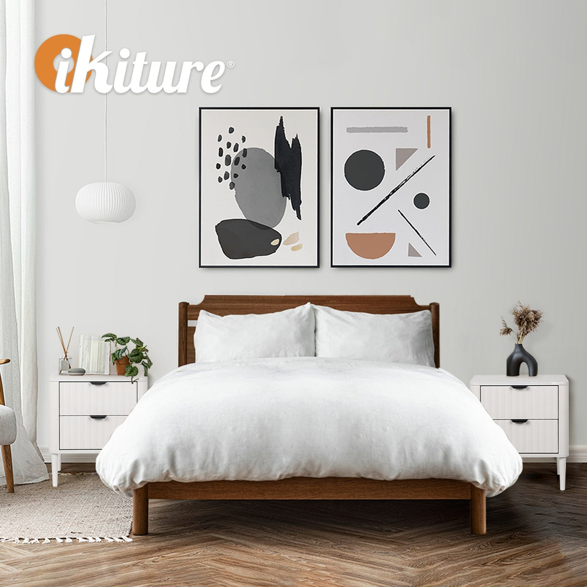 Oikiture Bedside Table Nightstand Side Storage 2 Drawers Cabinet White