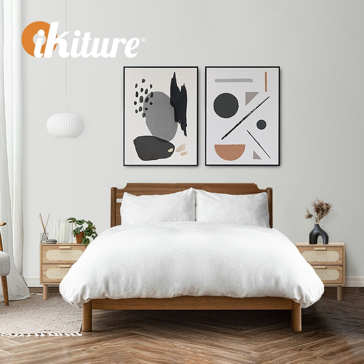 Oikiture Bedside Table Drawers Side End Tables Storage Nightstand Natural