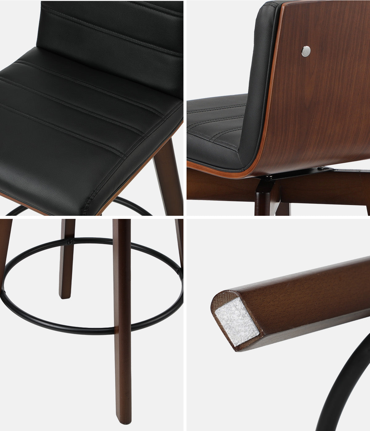 Oikiture 2x Wooden Bar Stools Kitchen Counter Swivel Dining Chair PU Leather