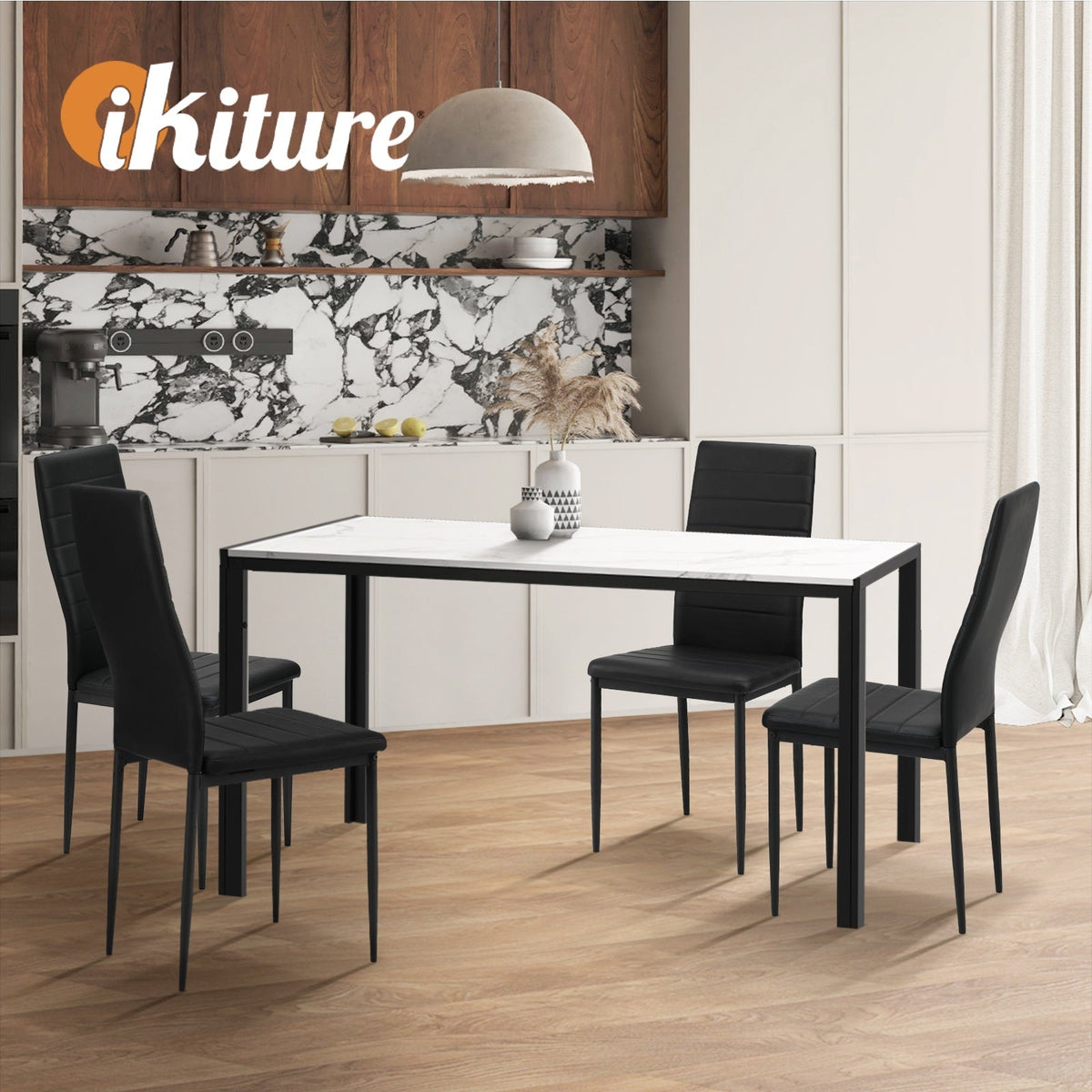 Oikiture 4PCS Dining Chairs High-Back Kitchen Chair Padded Faux Leather Black