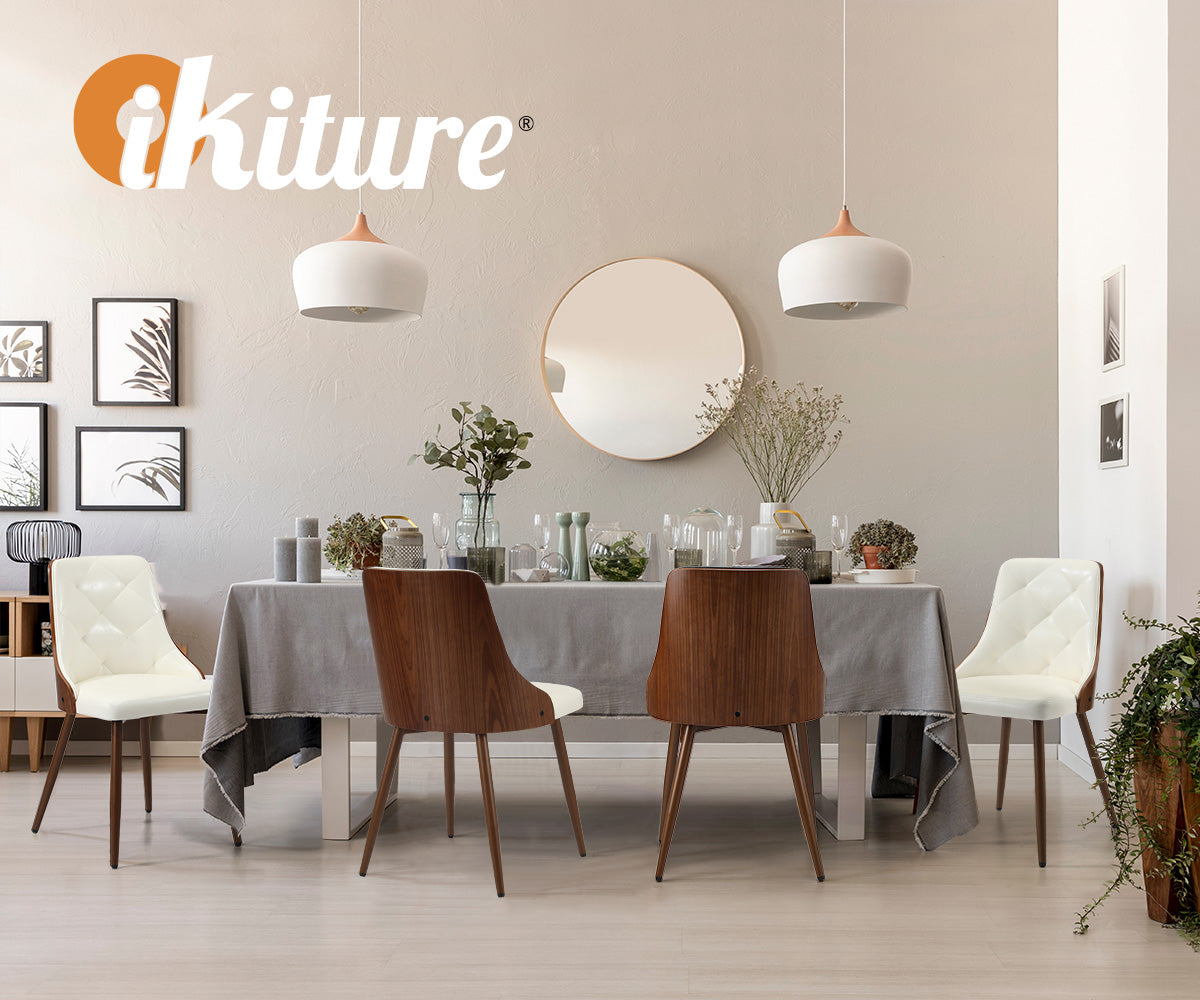 Oikiture Dining Chairs Set of 2 Tufted Glossy Faux PU Leather
