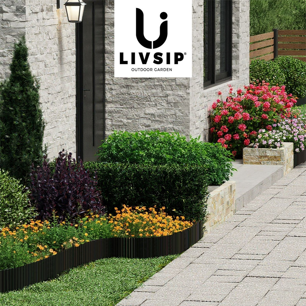 Livsip Garden Edging 10mx30cm Landscape Lawn Edge Border DIY Fence Steel Black