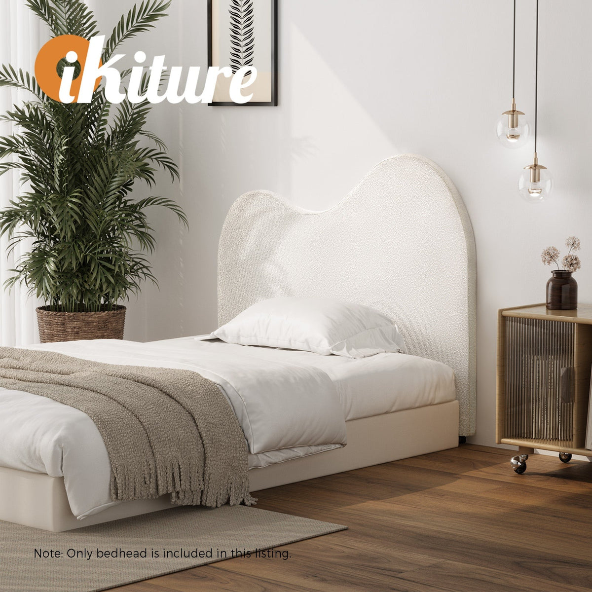 Oikiture Bed Head King Single Size Headboard Bedhead Boucle Fabric White