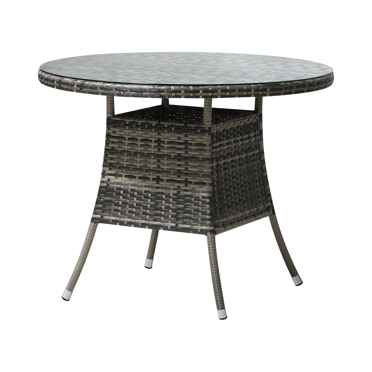Livsip 90CM Outdoor Dining Table Round Rattan Glass Table Patio Furniture Grey