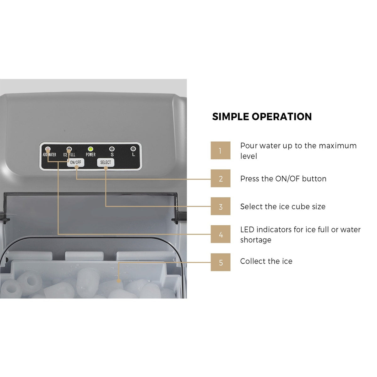 Vevare Portable Ice Maker Machine Ice Cube Tray 12kg Bar Countertop