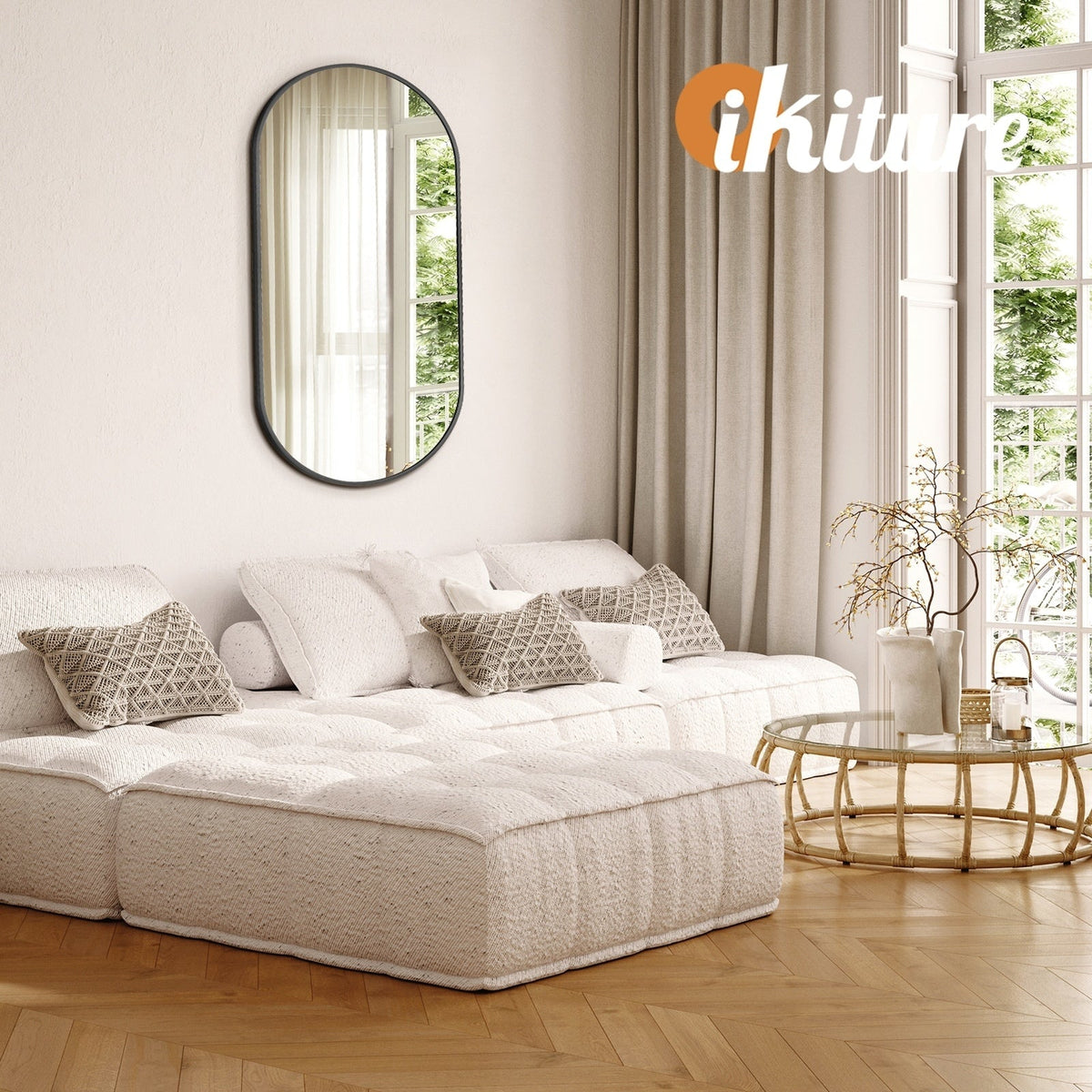 Oikiture Wall Mirrors Oval Makeup Mirror Bedroom Home Decor Black 84x50cm