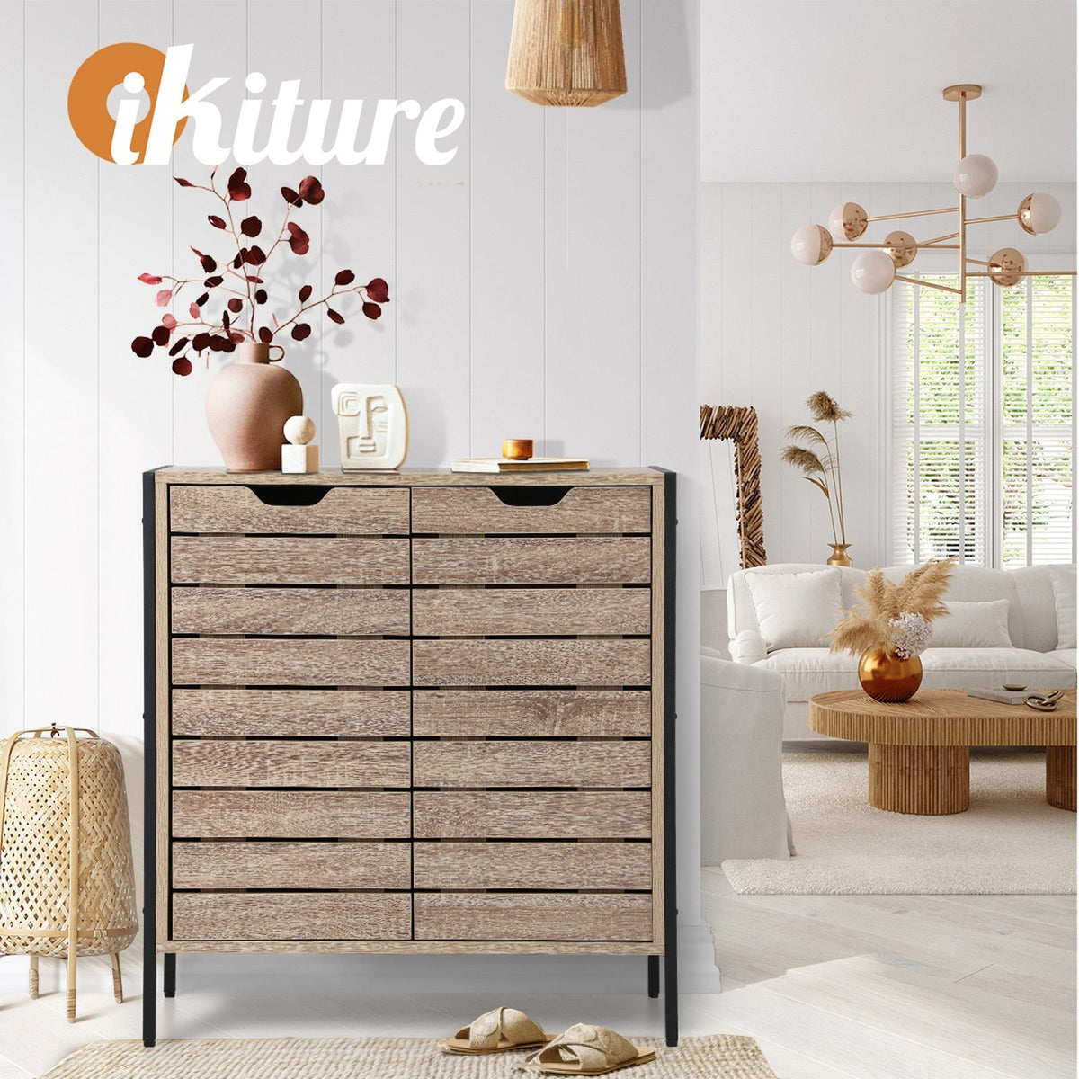 Oikiture Shoe Rack Shoes Storage Cabinet Organiser Shelf 2 Doors Brown