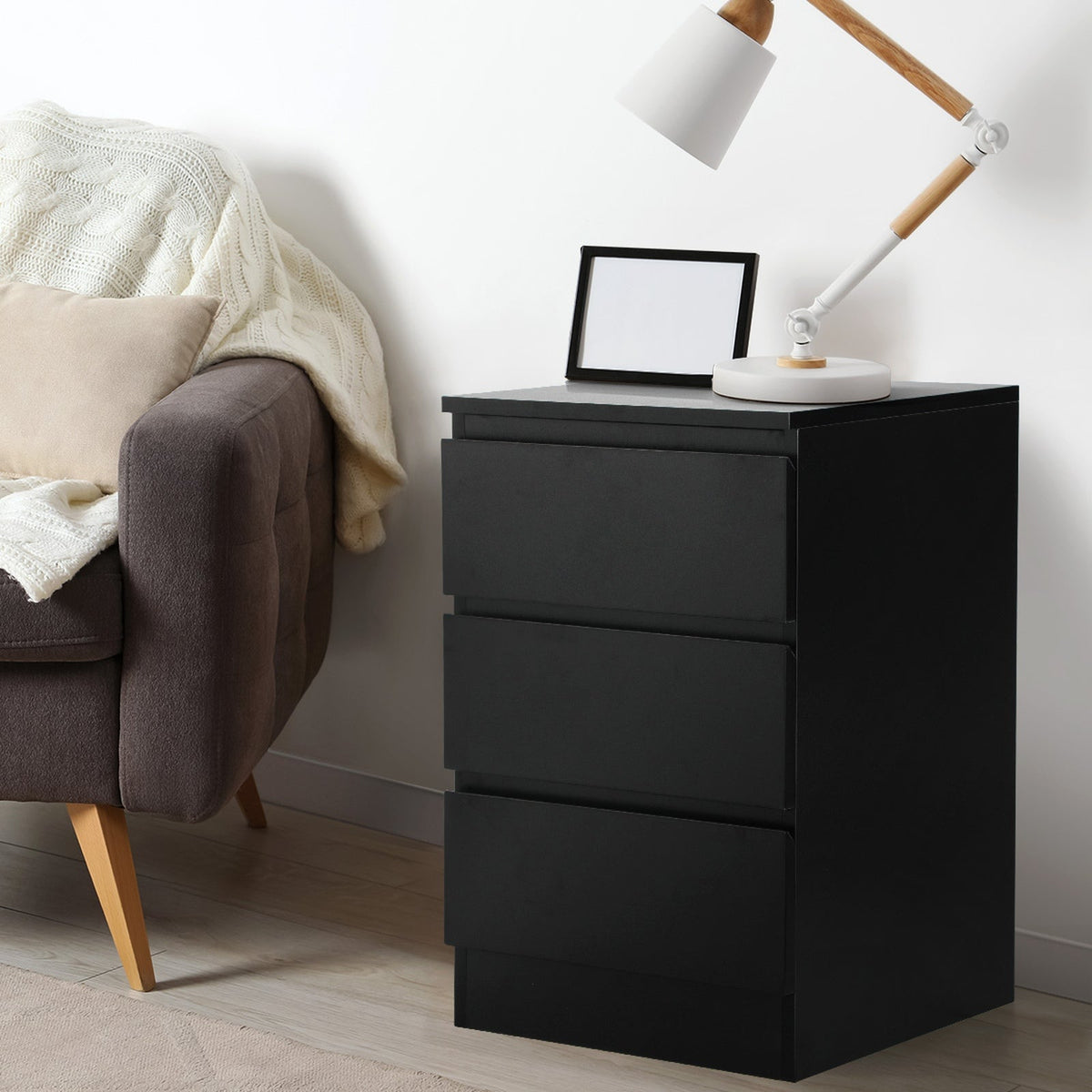 Oikiture Bedside Table 3 Drawers Side Tables Storage Cabinet Nightstand