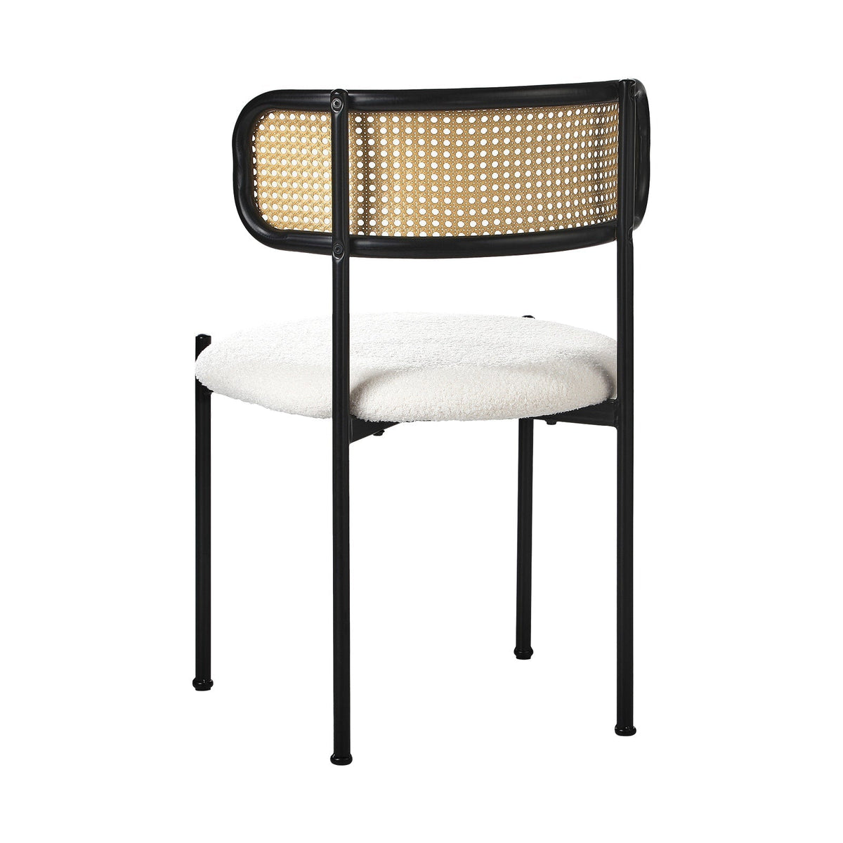 Oikiture Dining Chair Round Boucle Kitchen Lounge Backrest Black and White