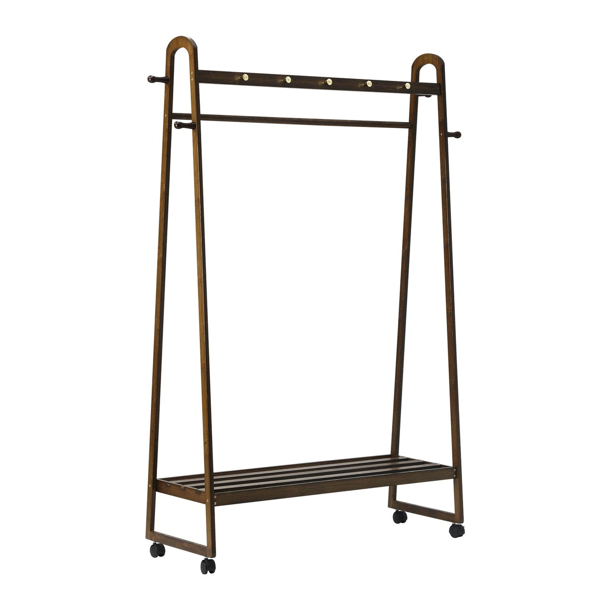 Oikiture Clothes Rack Garment Coat Stand Hanging Rail Bamboo Portable Wheels