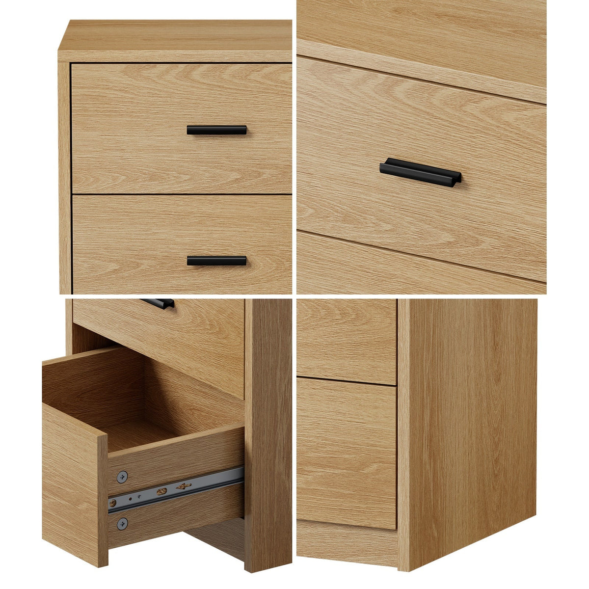 Oikiture Bedside Table 3 Drawers Nightstand Bedroom Storage Side End