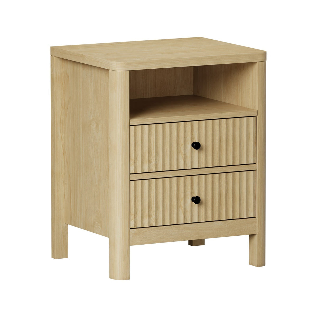 Oikiture Bedside Table 2 Drawers Side End Tables Nightstand Open Shelf Natural