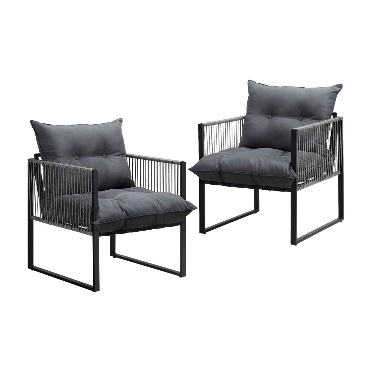 Livsip 2PCS Outdoor Furniture Patio Chairs Garden Lounge Sofa Set PE Wicker Grey