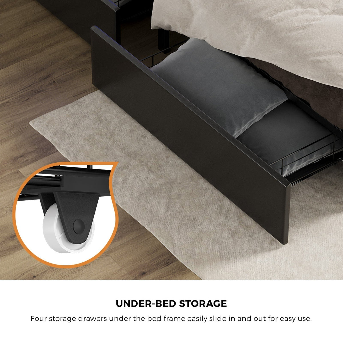 Oikiture Queen Double King Single Bed Frame with LED Headboard 2 Drawers USB