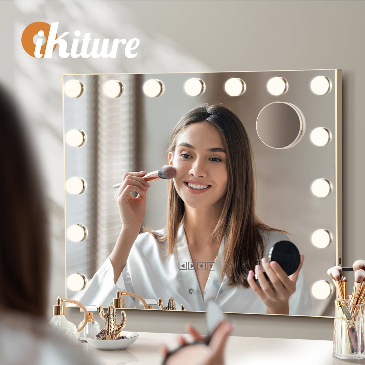 Oikiture Hollywood Mirrors Makeup Magnifying Mirror Bluetooth with LED Lights