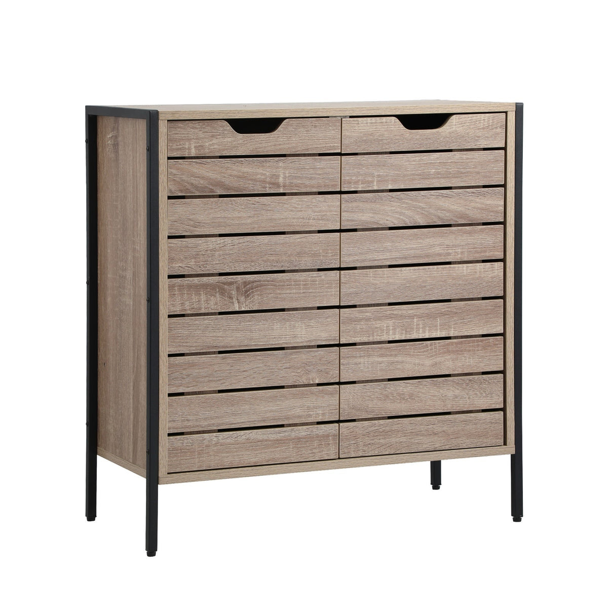 Oikiture Shoe Rack Shoes Storage Cabinet Organiser Shelf 2 Doors Brown