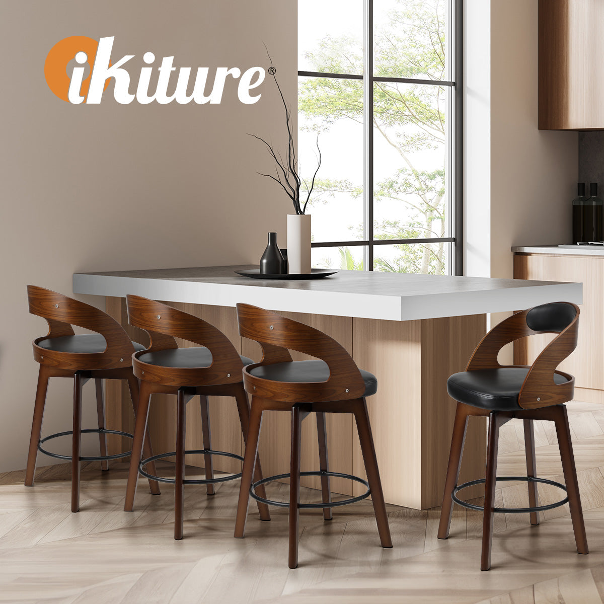 Oikiture 2x Bar Stools Kitchen Counter Stool Swivel Dining Chair PU Leather