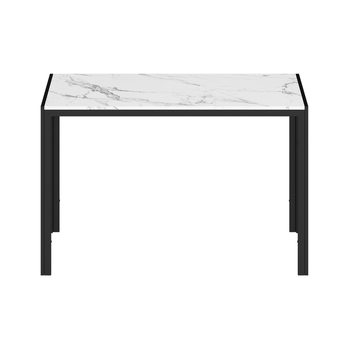 Oikiture 120cm Dining Table Rectangular Kitchen Table with Metal Leg White and Black