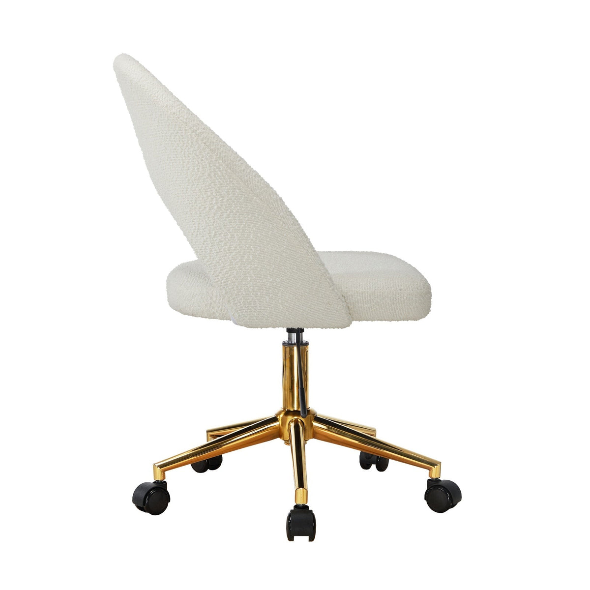 Oikiture High Back Hollow Armless Home Office Chair Boucle White and Gold