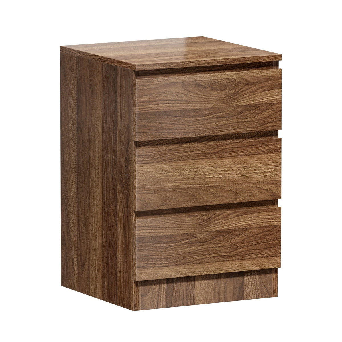 Oikiture Bedside Table 3 Drawers Side Tables Storage Cabinet Nightstand Walnut