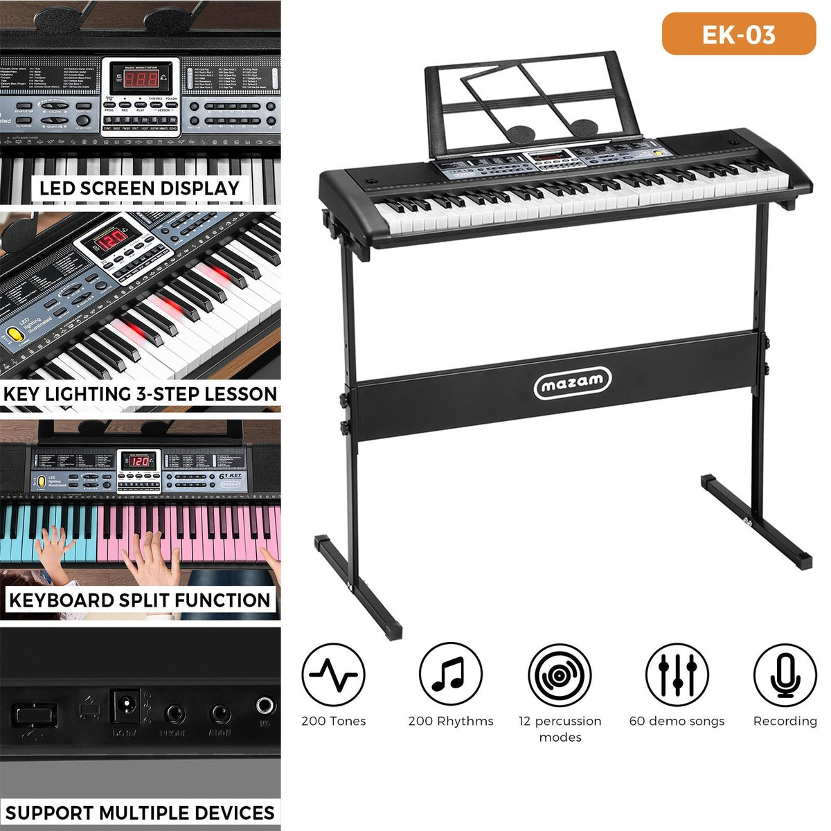 Mazam 61 Keys Electronic Piano Keyboard Electric Keyboards Musical Kids Toy Gift