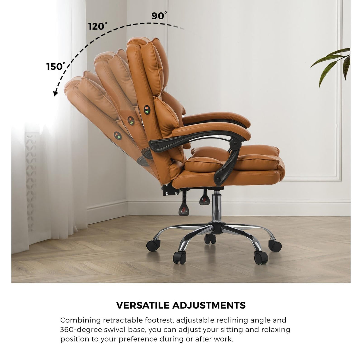 Oikiture Massage Office Chair Premium PU Leather Computer Gaming Seat Brown