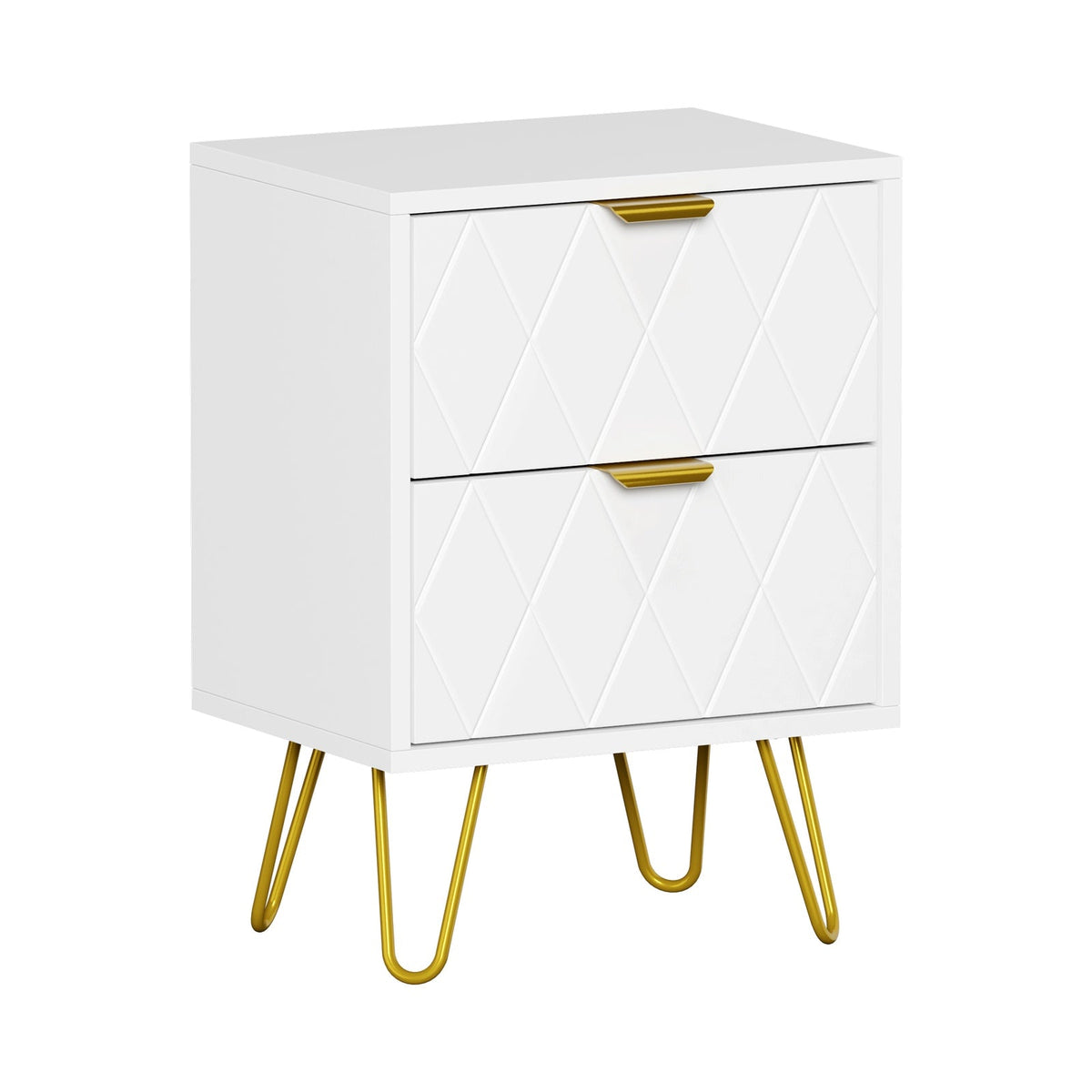 Oikiture Bedside Table 2 Drawers Gold Metal Nightstand Storage Cabinet White
