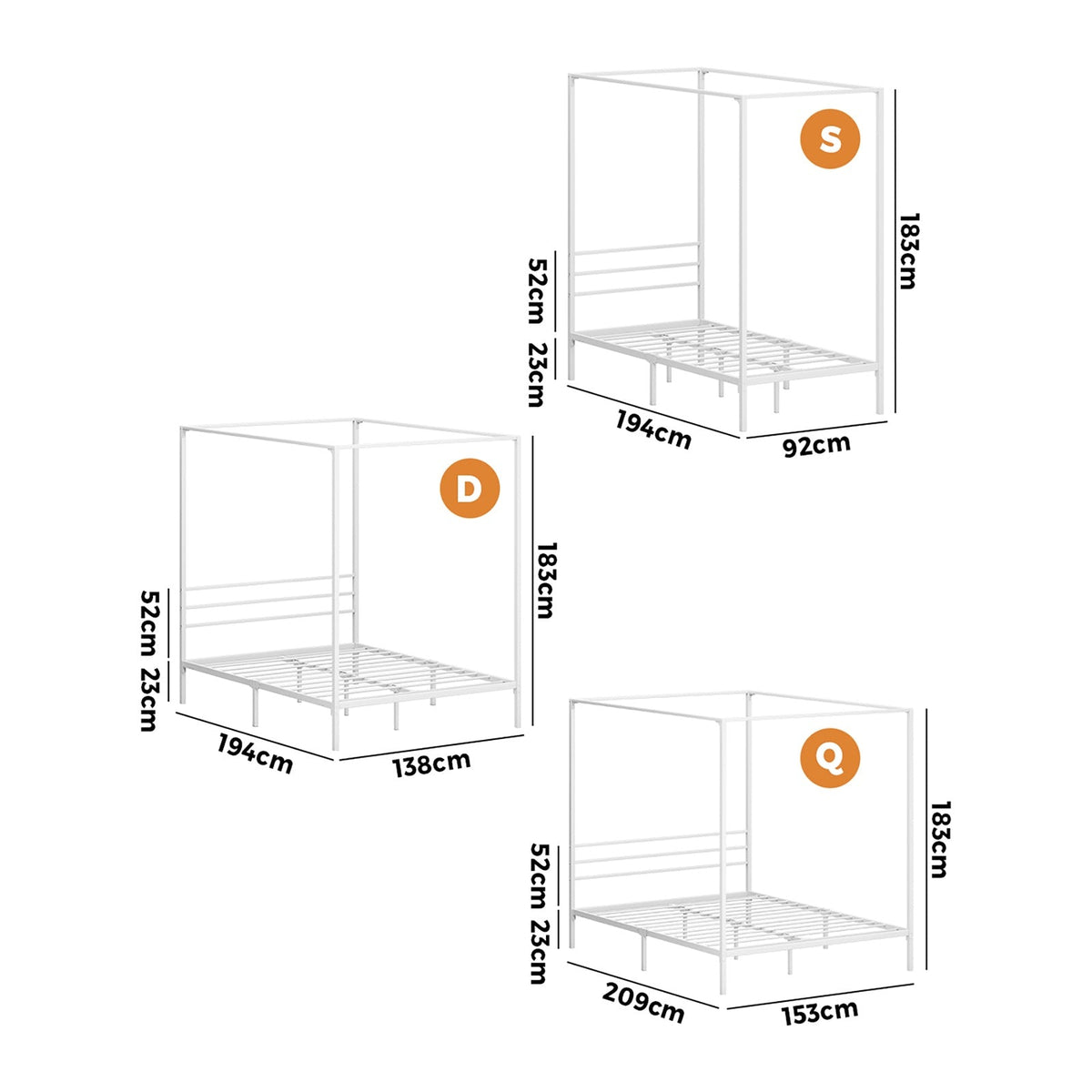 Oikiture Metal Bed Frame Queen Double Single Size Canopy Beds Platform