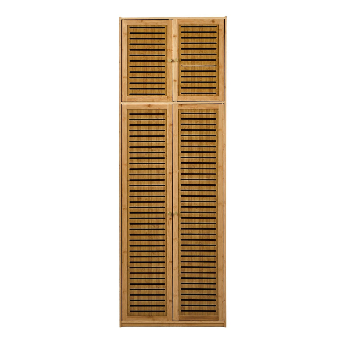Oikiture Bamboo Wardrobe 4 Doors Clothes Storage Cabinet Hanging Rod Natural