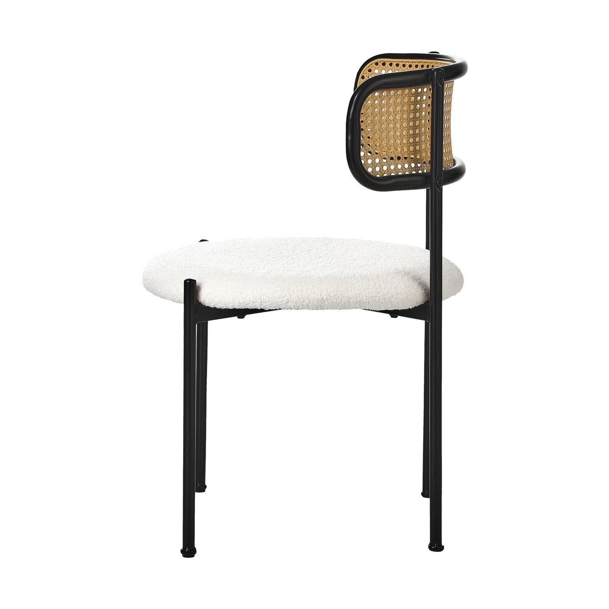 Oikiture Dining Chair Round Boucle Kitchen Lounge Backrest Black and White